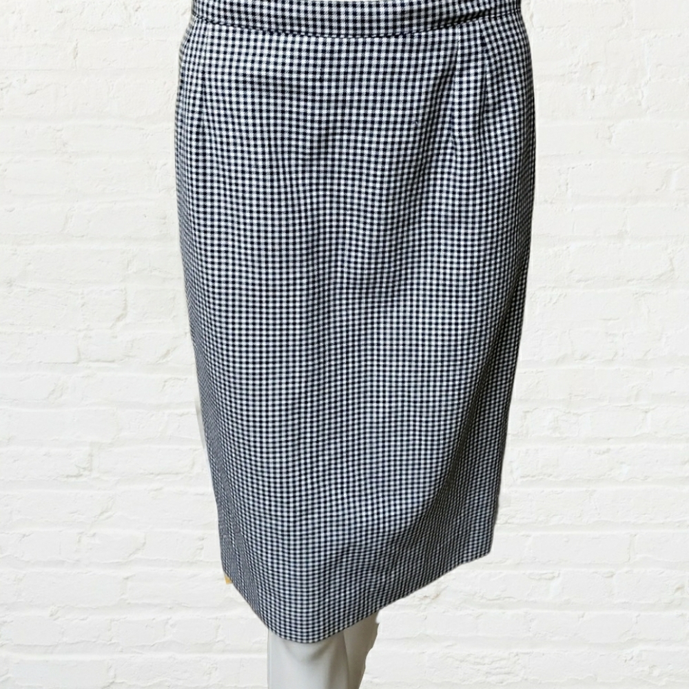 Navy & white medium midi retro checkered plaid pencil skirt